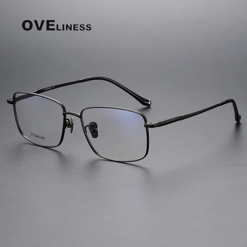 Oveliness Men's Full Rim Square Titanium Eyeglasses 80902 Full Rim Oveliness black  