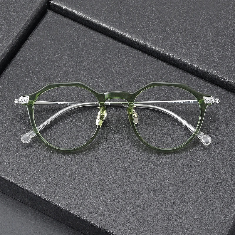 Black Mask Women's Full Rim Flat Top Round Titanium Acetate Eyeglasses 42402 Full Rim Black Mask