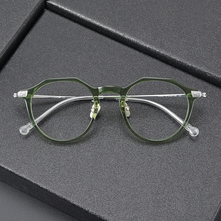 Black Mask Women's Full Rim Flat Top Round Titanium Acetate Eyeglasses 42402 Full Rim Black Mask