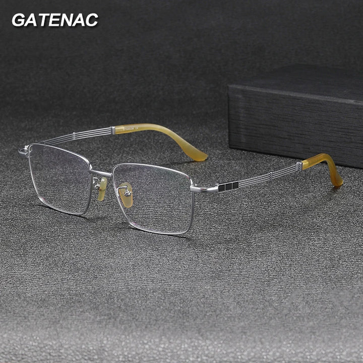 Gatenac Unisex Full Rim Square Titanium Horn Temple Eyeglasses Gxy1497 Full Rim Gatenac