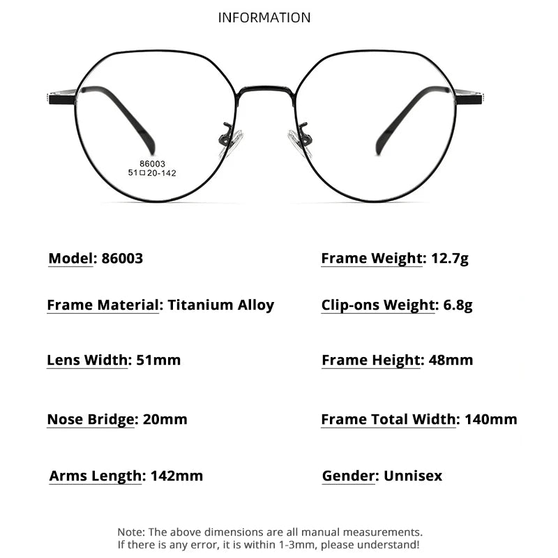 Gmei Women's Full Rim Flat Top Round Alloy Eyeglasses Clip On Polarized Sunglasses 8603 With Clip Ons Gmei Optical