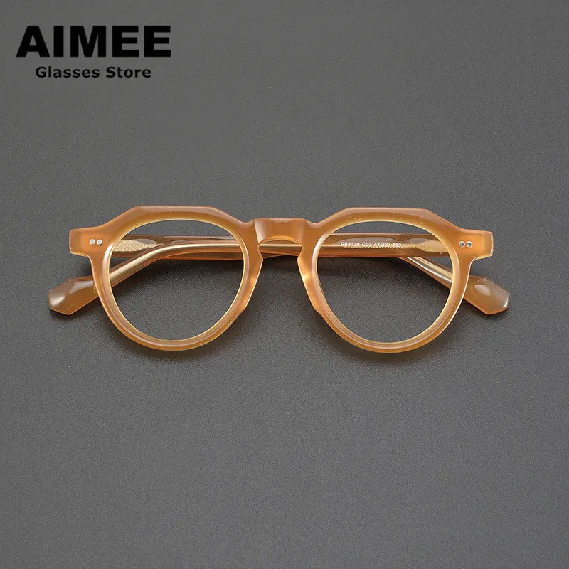 Aimee Unisex Full Rim Flat Top Round Acetate Eyeglasses 88139 Full Rim Aimee Orange