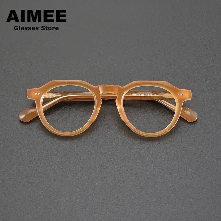 Aimee Unisex Full Rim Flat Top Round Acetate Eyeglasses 88139 Full Rim Aimee Orange