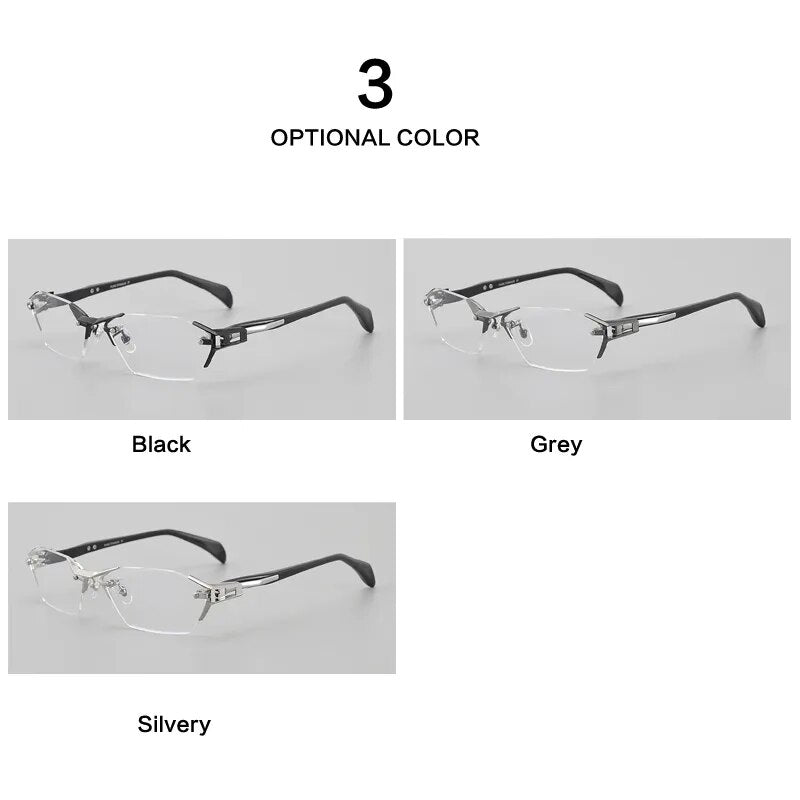 Muzz Men's Rimless Square Titanium Acetate Eyeglasses 1141w Rimless Muzz