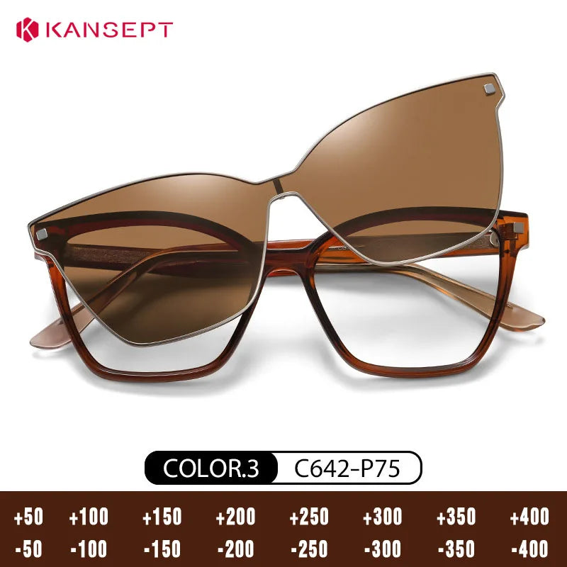 Kansept Women's Full Rim Square Tr 90 Reading Glasses Clip On Sunglasses 87802