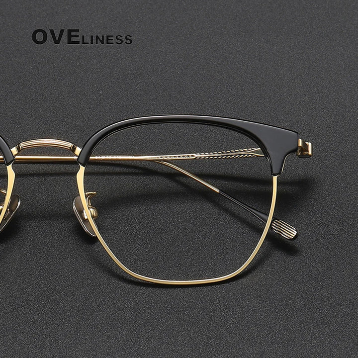 Oveliness Unisex Full Rim Square Acetate Titanium Eyeglasses 80898 Full Rim Oveliness   