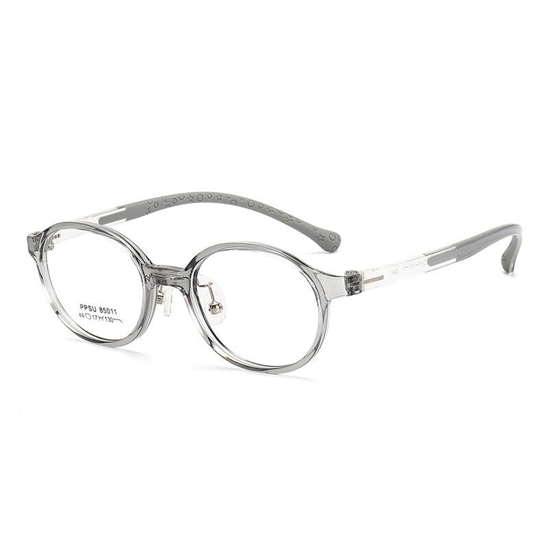 KatKani Unisex Children's Full Rim Round Silicone Eyeglasses 85011 Full Rim KatKani Eyeglasses Transparent Gray  