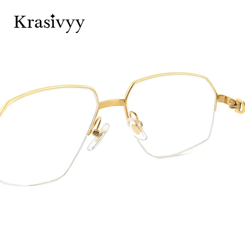 Krasivyy Men's Semi Rim Irregular Oval Titanium Eyeglasses Kr02850 Semi Rim Krasivyy