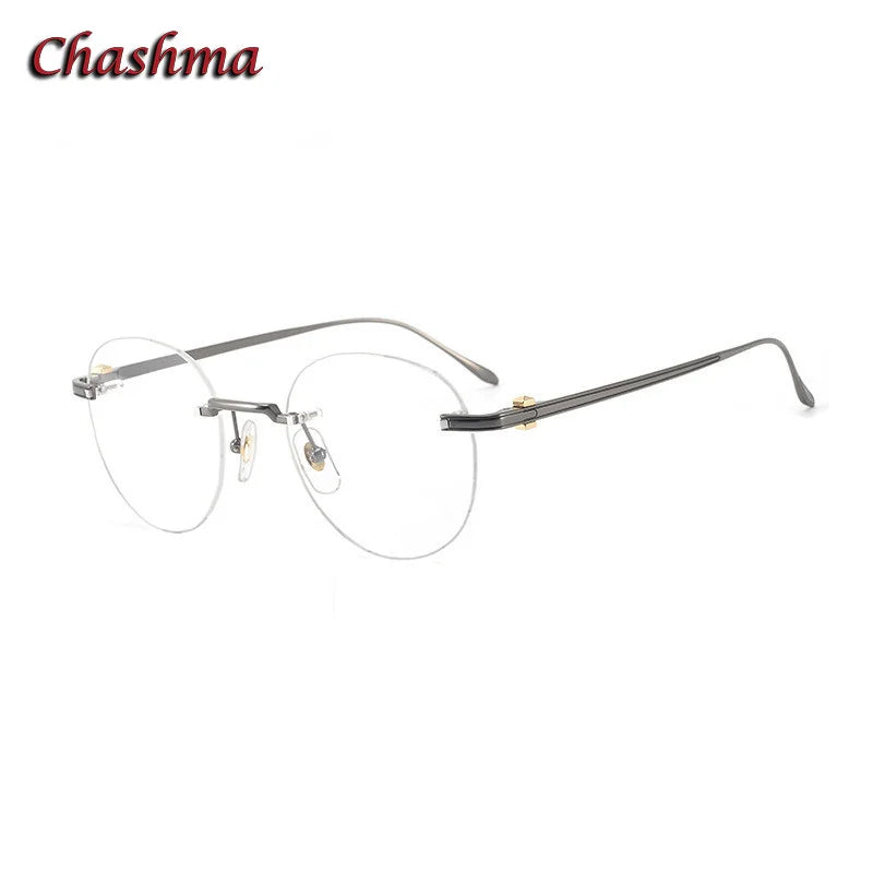 Chashma Ochki Unisex Rimless Round Titanium Eyeglasses 0293 Rimless Chashma Ochki Gray  