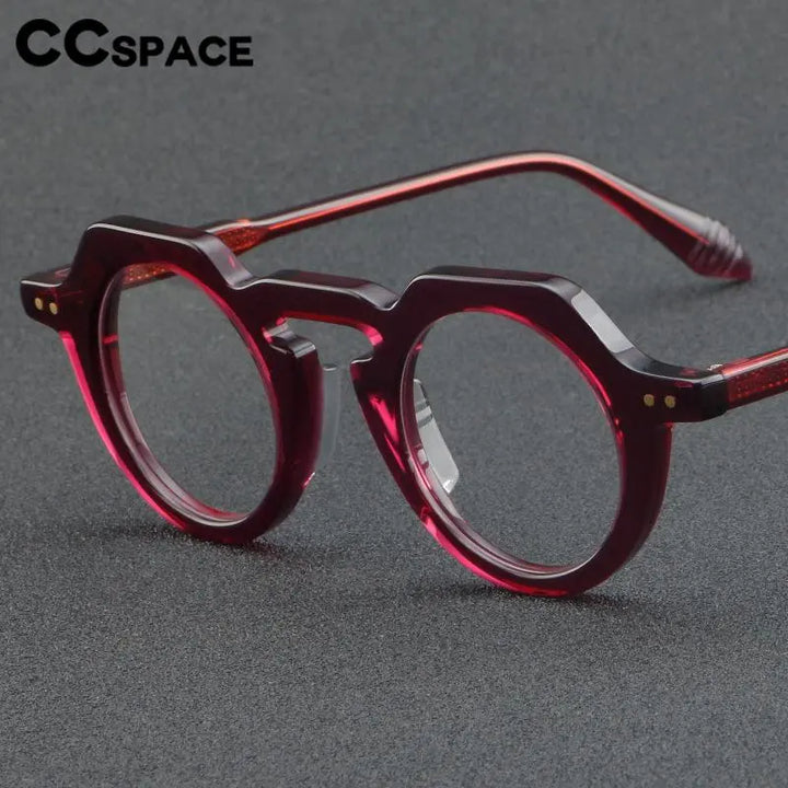 CCspace Women's Full Rim Flat Top Round Acetate Eyeglasses 56936 Full Rim CCspace