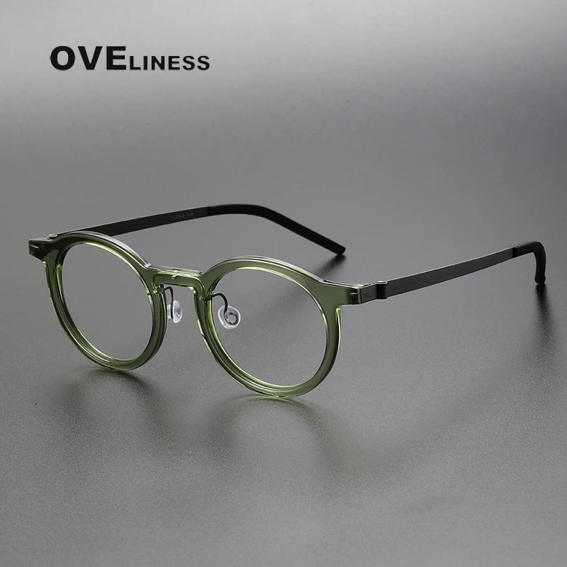 Oveliness Unisex Full Rim Round Acetate Titanium Eyeglasses 1846 Full Rim Oveliness green