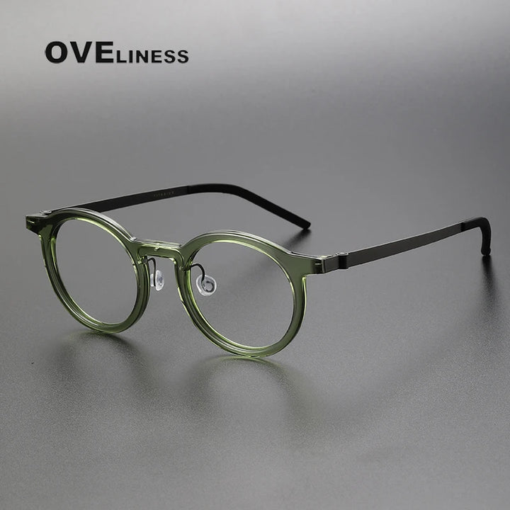 Oveliness Unisex Full Rim Round Acetate Titanium Eyeglasses 1846 Full Rim Oveliness green