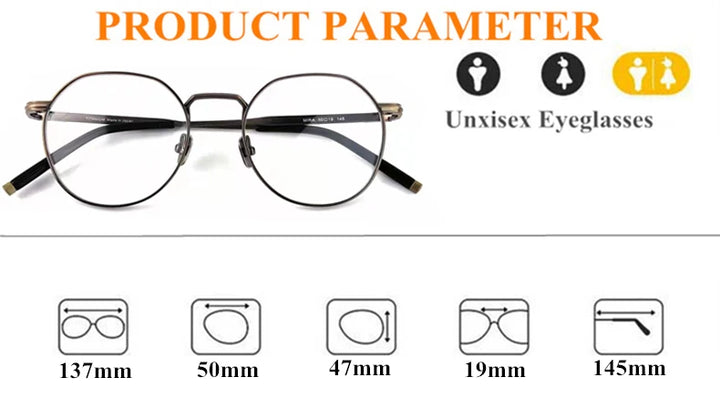 Black Mask Unisex Full Rim Round Titanium Eyeglasses M137 Full Rim Black Mask