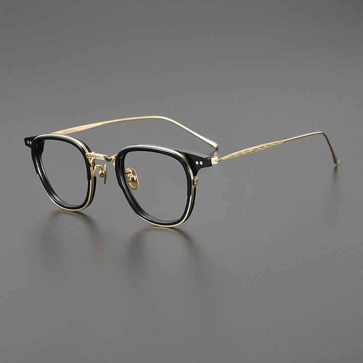 Gatenac Unisex Full Rim Square Acetate Titanium Eyeglasses Gxyj1076 Full Rim Gatenac Black Gold