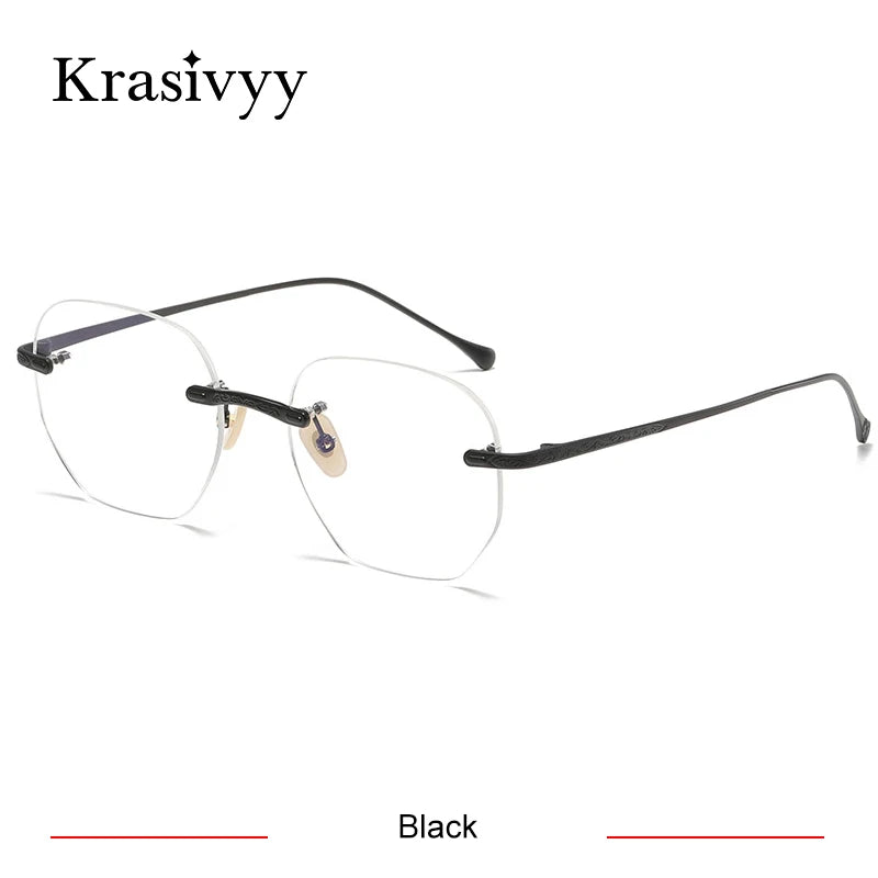 Krasivyy Women's Rimless Polygon Square Titanium Eyeglasses 45932 Rimless Krasivyy Black