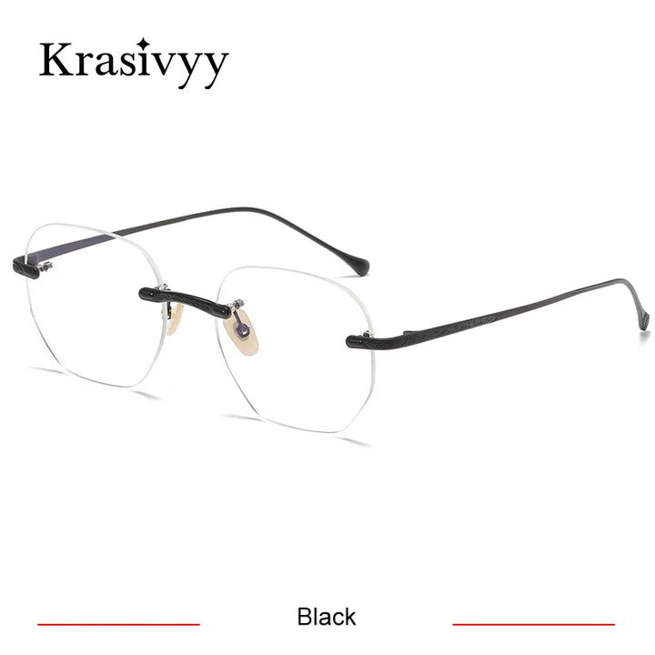 Krasivyy Women's Rimless Polygon Square Titanium Eyeglasses 45932 Rimless Krasivyy Black