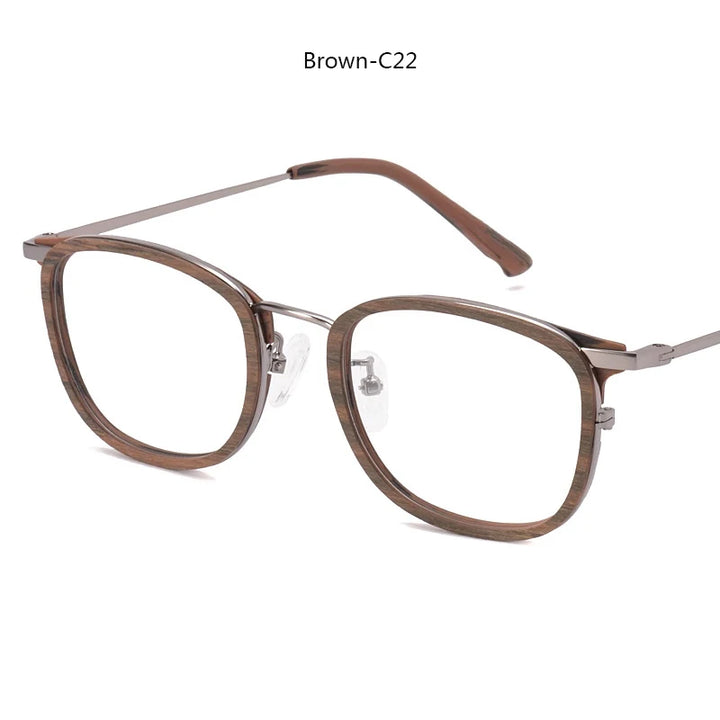 Hdcrafter Women's Full Rim Square Wood Titanium Eyeglasses 98095