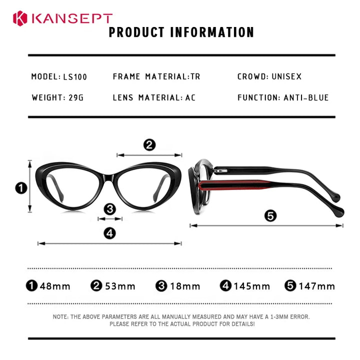 Kansept Unisex Full Rim Oval Cat Eye Tr 90 Alloy Reading Glasses 64100