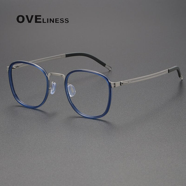 Oveliness Unisex Full Rim Square Screwless Titanium Eyeglasses 8202307 Full Rim Oveliness blue silver  