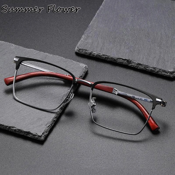Summer Flower Men's Full Rim Polygon Square Titanium Eyeglasses 612340