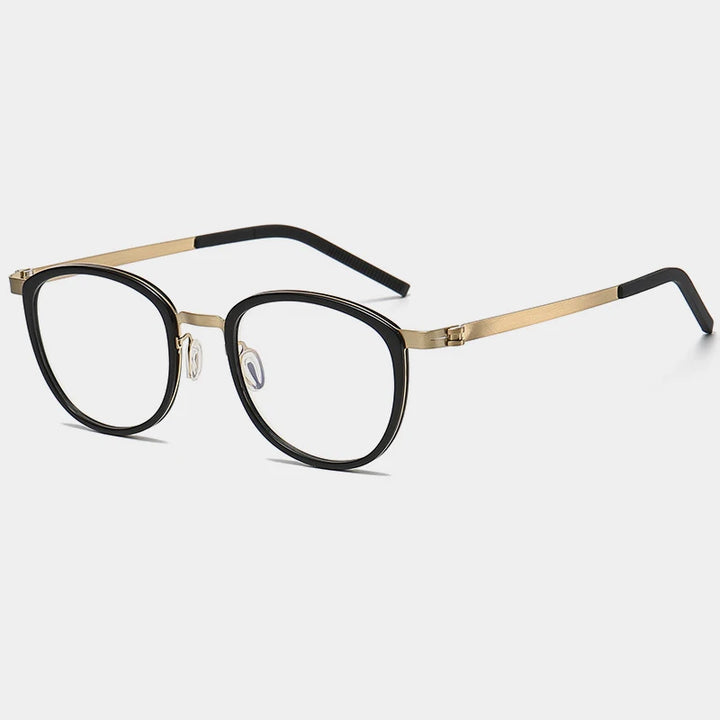 Gatenac Unisex Full Rim Round Acetate Eyeglasses Gxyj-1184 Full Rim Gatenac Black Gold