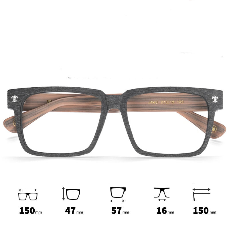 Hdcrafter Unisex Full Rim Big 150mm Square Wood Eyeglasses Jk040 Full Rim Hdcrafter Eyeglasses Black Brown