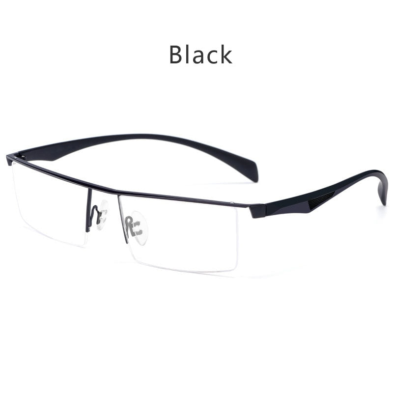 Hdcrafter Men's Semi Rim Wide Square Tr 90 Titanium Alloy Eyeglasses P83321 Semi Rim Hdcrafter Eyeglasses Black