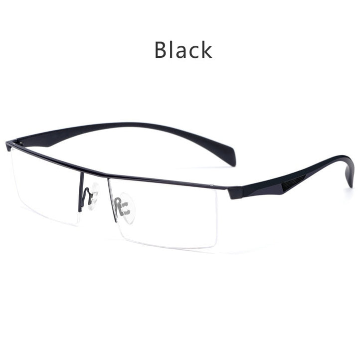 Hdcrafter Men's Semi Rim Wide Square Tr 90 Titanium Alloy Eyeglasses P83321 Semi Rim Hdcrafter Eyeglasses Black