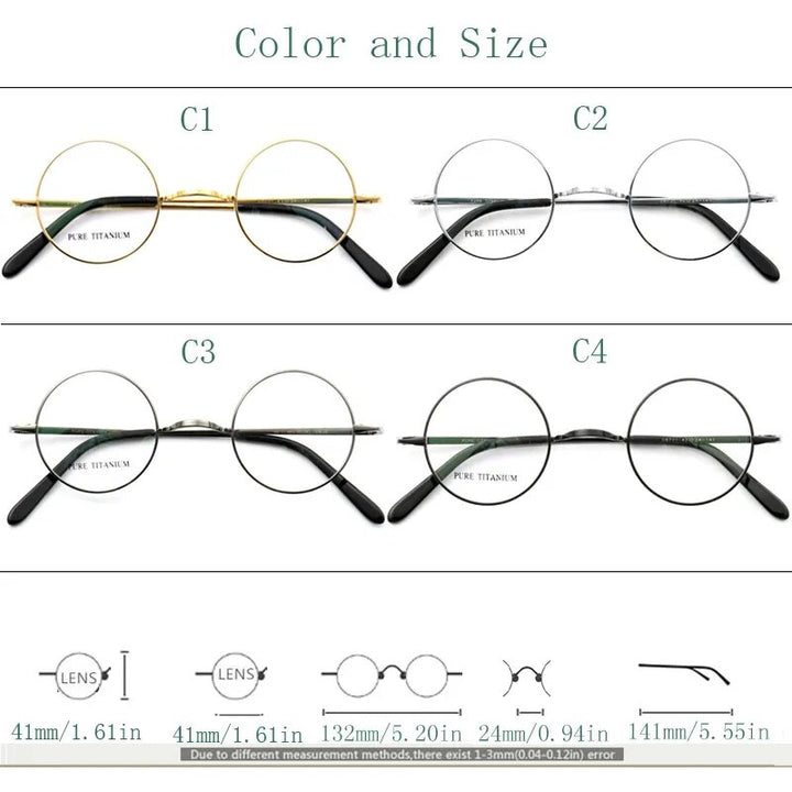 Yujo Unisex Full Rim Small Round Titanium 42mm Eyeglasses Full Rim Yujo