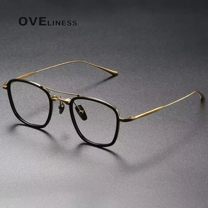 Oveliness Unisex Full Rim Polygon Double Bridge Acetate Titanium Eyeglasses 613135
