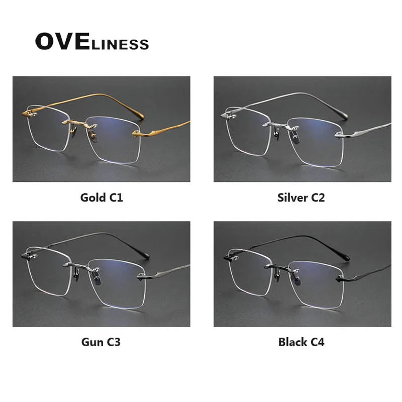 Oveliness Unisex Rimless Square Titanium Eyeglasses 80954 Rimless Oveliness