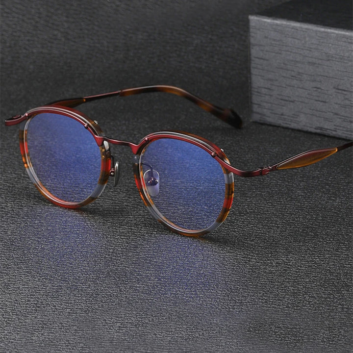 Black Mask Unisex Full Rim Round Acetate Titanium Eyeglasses 196062