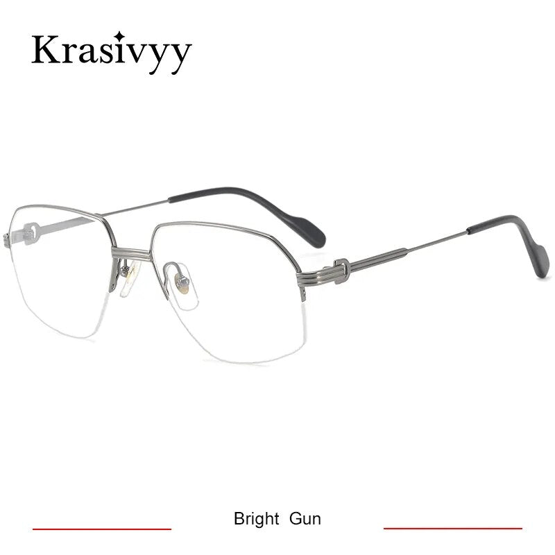 Krasivyy Men's Semi Rim Irregular Oval Titanium Eyeglasses Kr02850 Semi Rim Krasivyy Bright Gun CN