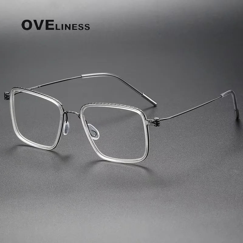 Oveliness Unisex Full Rim Square Acetate Titanium Eyeglasses 80899