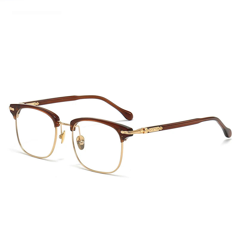 Black Mask Unisex Full Rim Square Titanium Acetate Eyeglasses M2049 Full Rim Black Mask Amber-Gold
