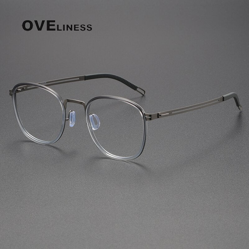 Oveliness Unisex Full Rim Square Screwless Titanium Eyeglasses 8202307 Full Rim Oveliness gradient grey gun  