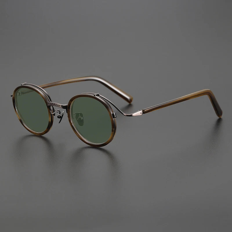 Gatenac Unisex Full Rim Round Polarized Acetate Titanium Sunglasses Mo12 Sunglasses Gatenac Stripe Green