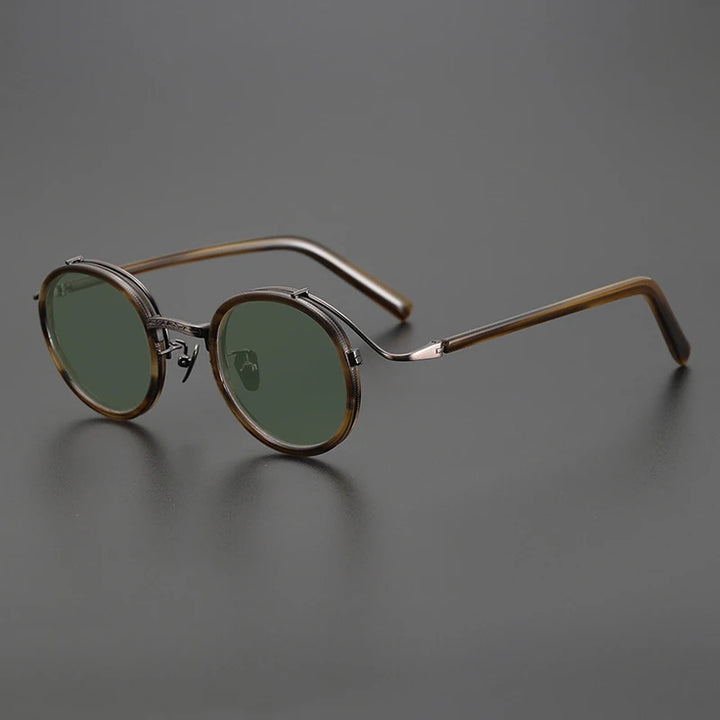 Gatenac Unisex Full Rim Round Polarized Acetate Titanium Sunglasses Mo12 Sunglasses Gatenac Stripe Green