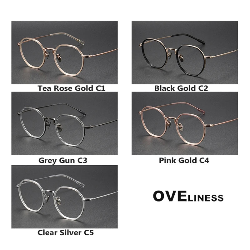 Oveliness Unisex Full Rim Polygon Acetate Titanium Eyeglasses 8514 Full Rim Oveliness