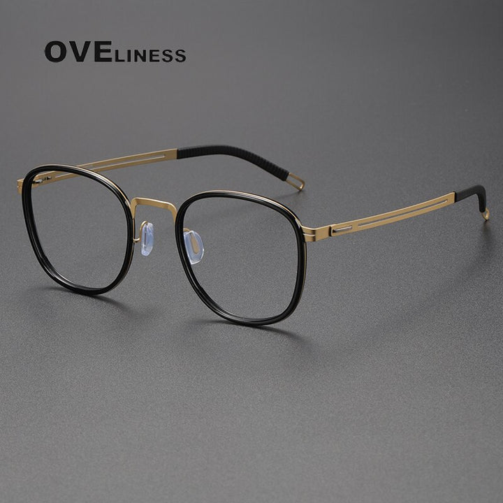 Oveliness Unisex Full Rim Square Screwless Titanium Eyeglasses 8202307 Full Rim Oveliness black gold  