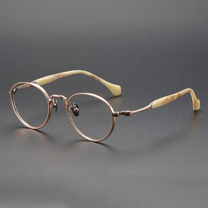 Blaack Mask Women's Full Rim Round Titanium Eyeglasses S808 Full Rim Black Mask Rose Gold