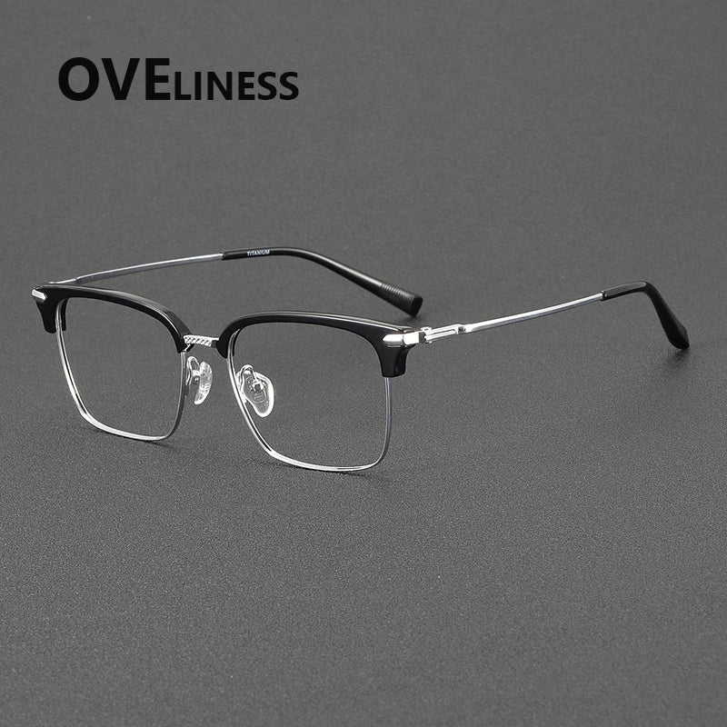 Oveliness Unisex Full Rim Square Acetate Titanium Eyeglasses 72003 Full Rim Oveliness black silver
