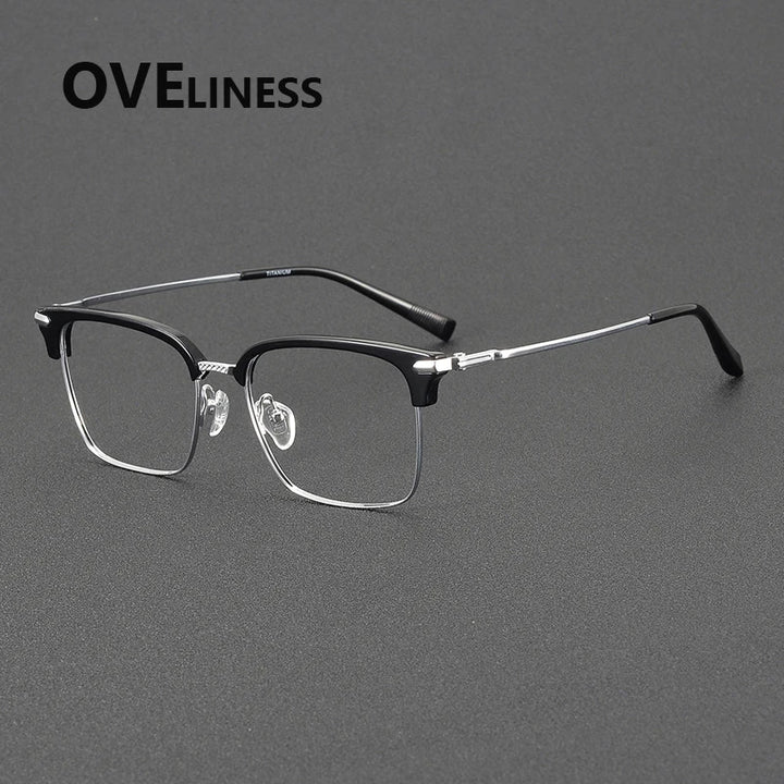 Oveliness Unisex Full Rim Square Acetate Titanium Eyeglasses 72003 Full Rim Oveliness black silver