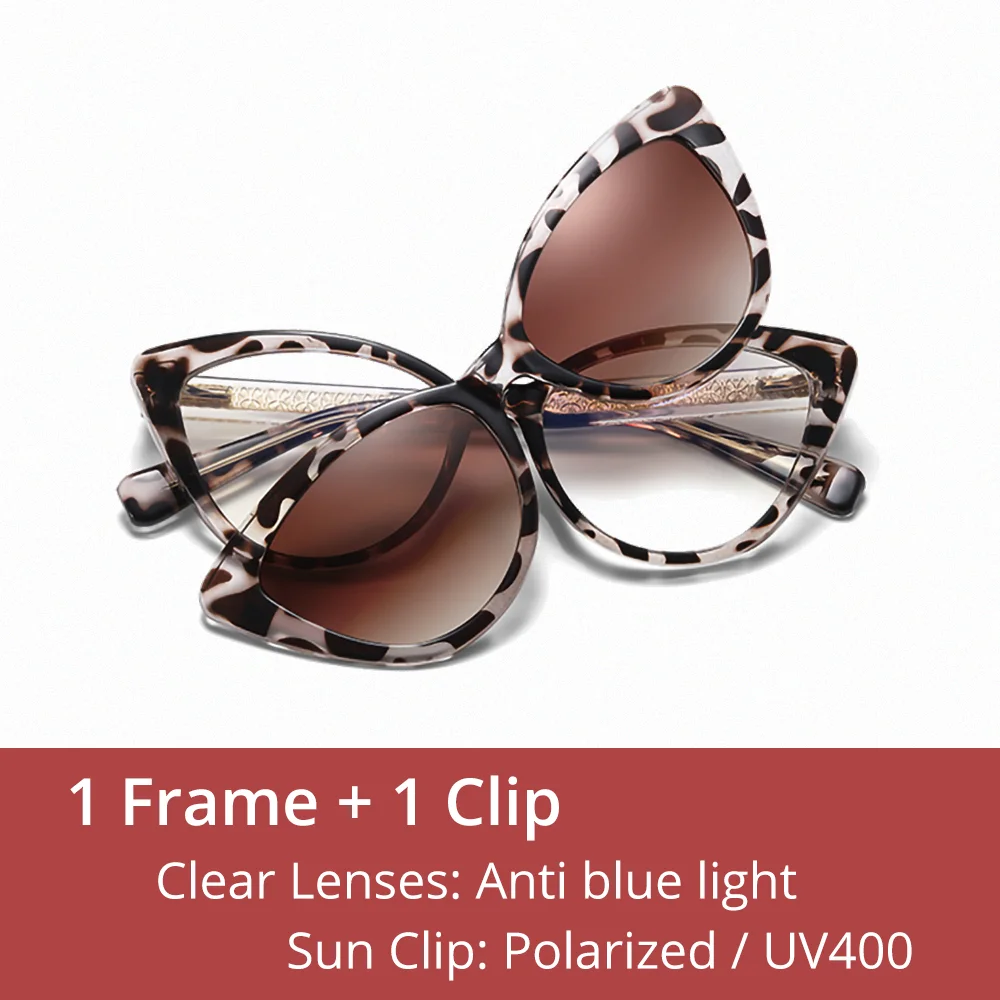 Ralferty Women's Full Rim Cat Eye Tr 90 Eyeglasses Clip On Sunglasses 81636