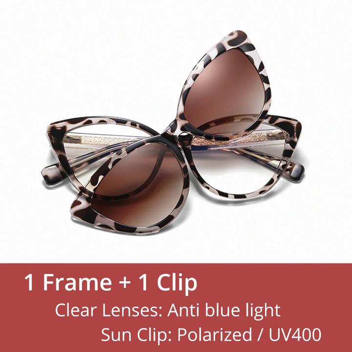 Ralferty Women's Full Rim Cat Eye Tr 90 Eyeglasses Clip On Sunglasses 81636