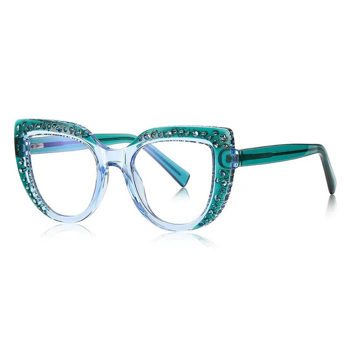 CCspace Women's Full Rim Cat Eye Tr 90 Titanium Eyeglasses 56998 Full Rim CCspace C6Green