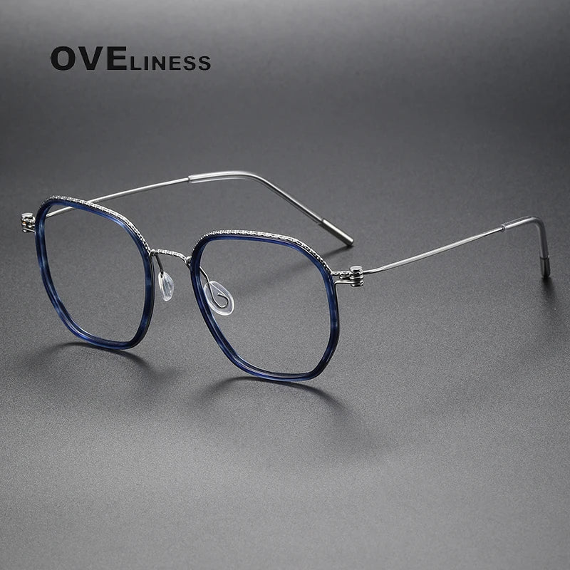 Oveliness Unisex Full Rim Square Acetate Titanium Eyeglasses 80892 Full Rim Oveliness blue silver  