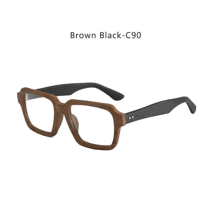 Hdcrafter Men's Full Rim Square Wood Eyeglasses 8184 Full Rim Hdcrafter Eyeglasses Brown-Black-C90