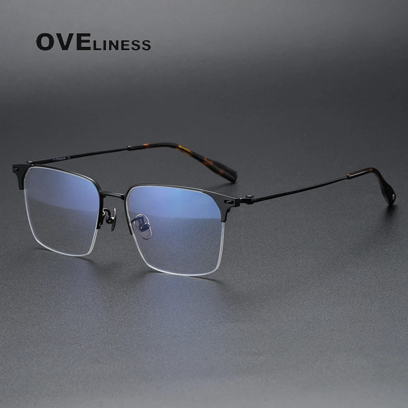 Oveliness Men's Semi Rim Square Titanium Eyeglasses 8107 Semi Rim Oveliness black  
