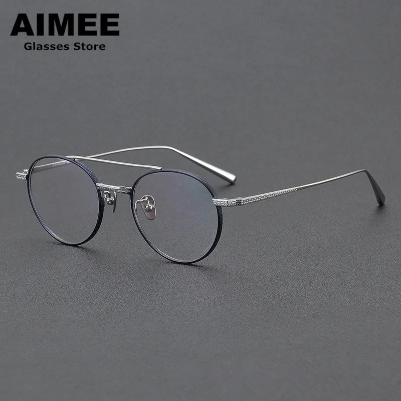 Aimee Unisex Full Rim Round Double Bridge Titanium Eyeglasses 65020